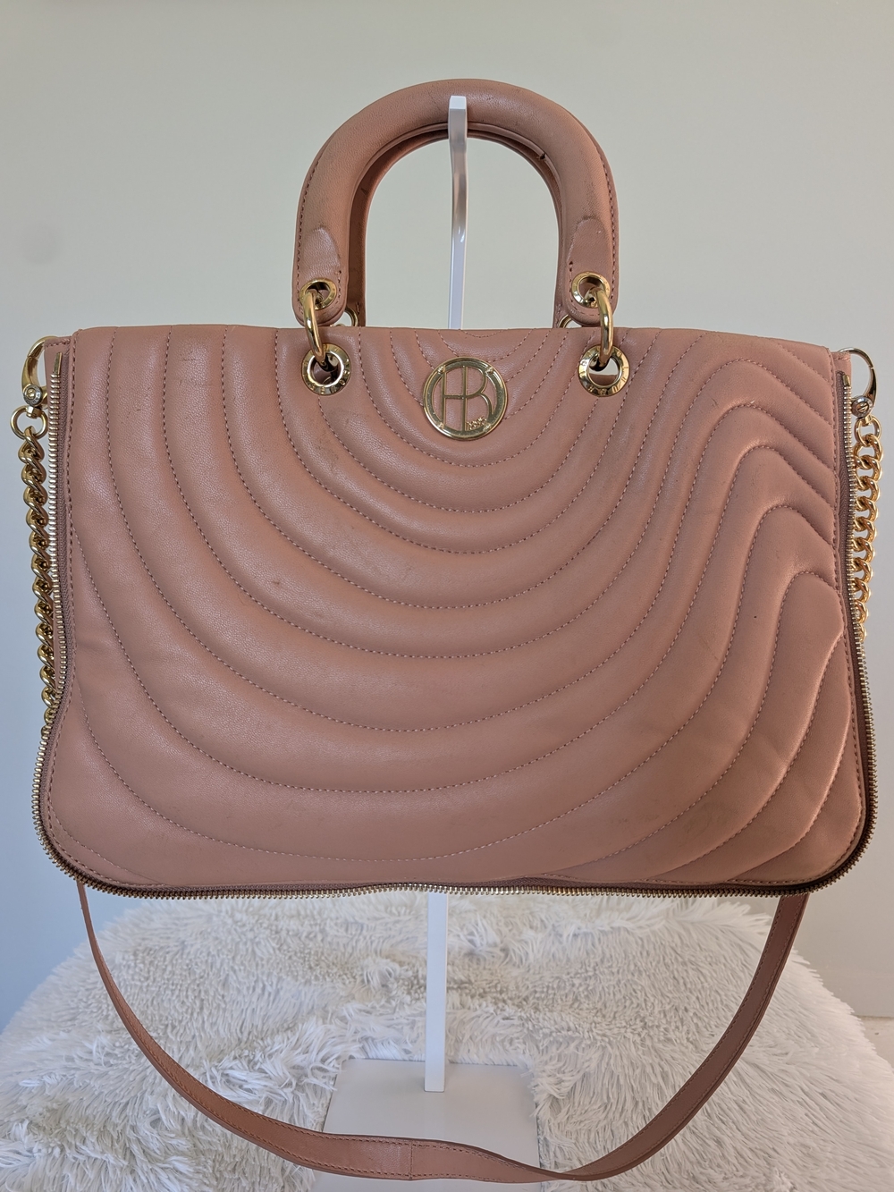 Henri Bendel No. 7 Pink Lambskin Quilted Expandable Tote